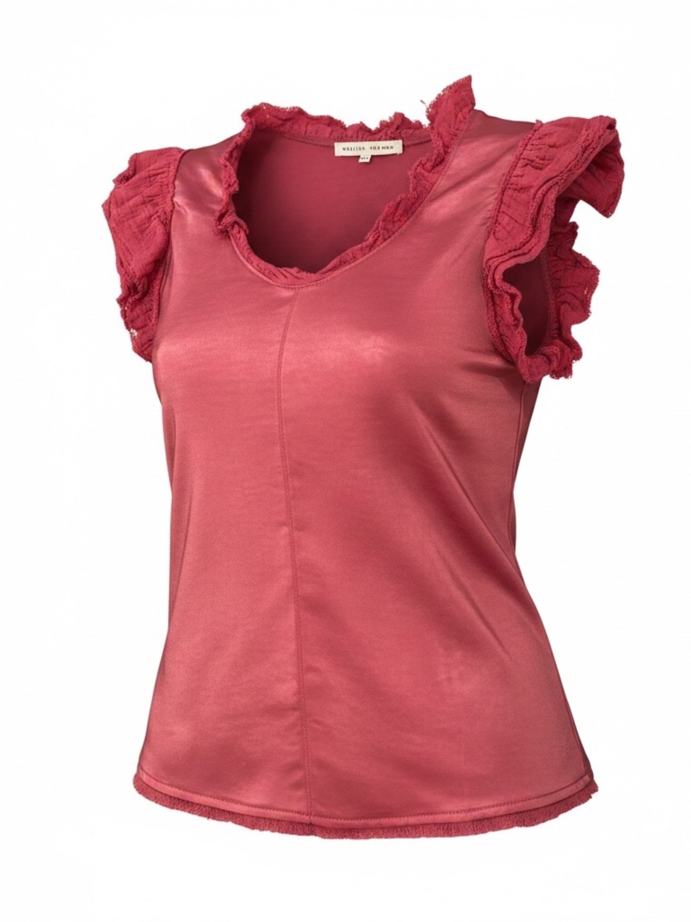 Melissa Nepton Fuchsia Pavi Mixed Media Ruffle Trim Frayed Top Sz XS Rare